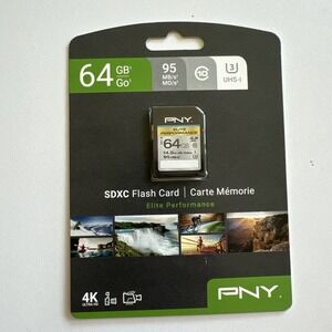 NEW PNY Elite SD SDHC SDXC 64GB Flash Memory UHS-I 4K DSLR Cameras HD Camcorders